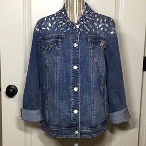 Chico’s Peace Love Chic Embroidered Denim Jacket, Mediterranean Blue, 3